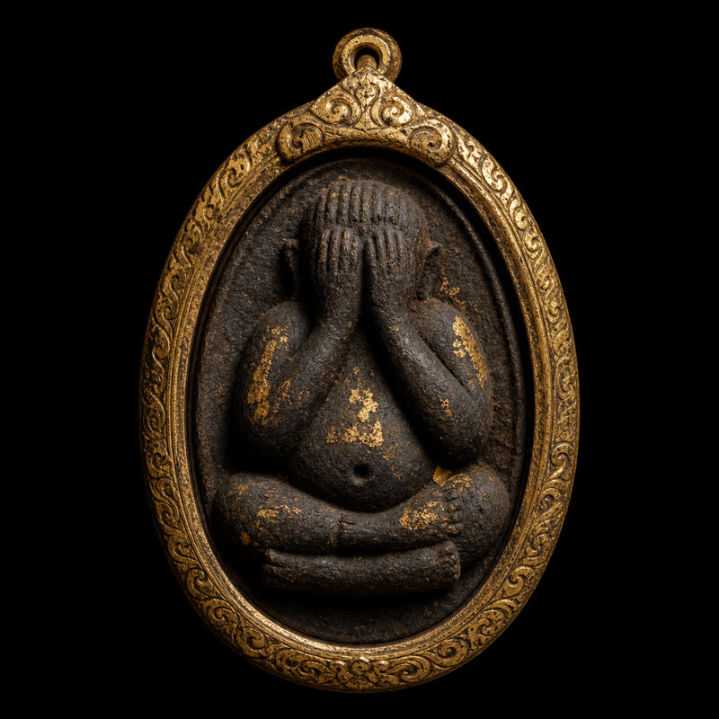 Phra Pidta dark herbal powder amulet