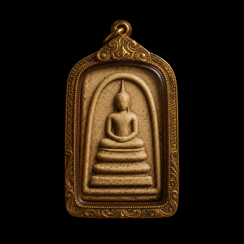 Phra Somdej amulet in a gold casing